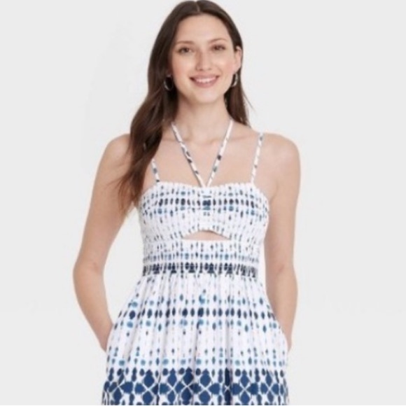 NWT Universal Thread Smocked Cut-Out Maxi Sundress Blue White Multicolor Size S - Picture 6 of 14